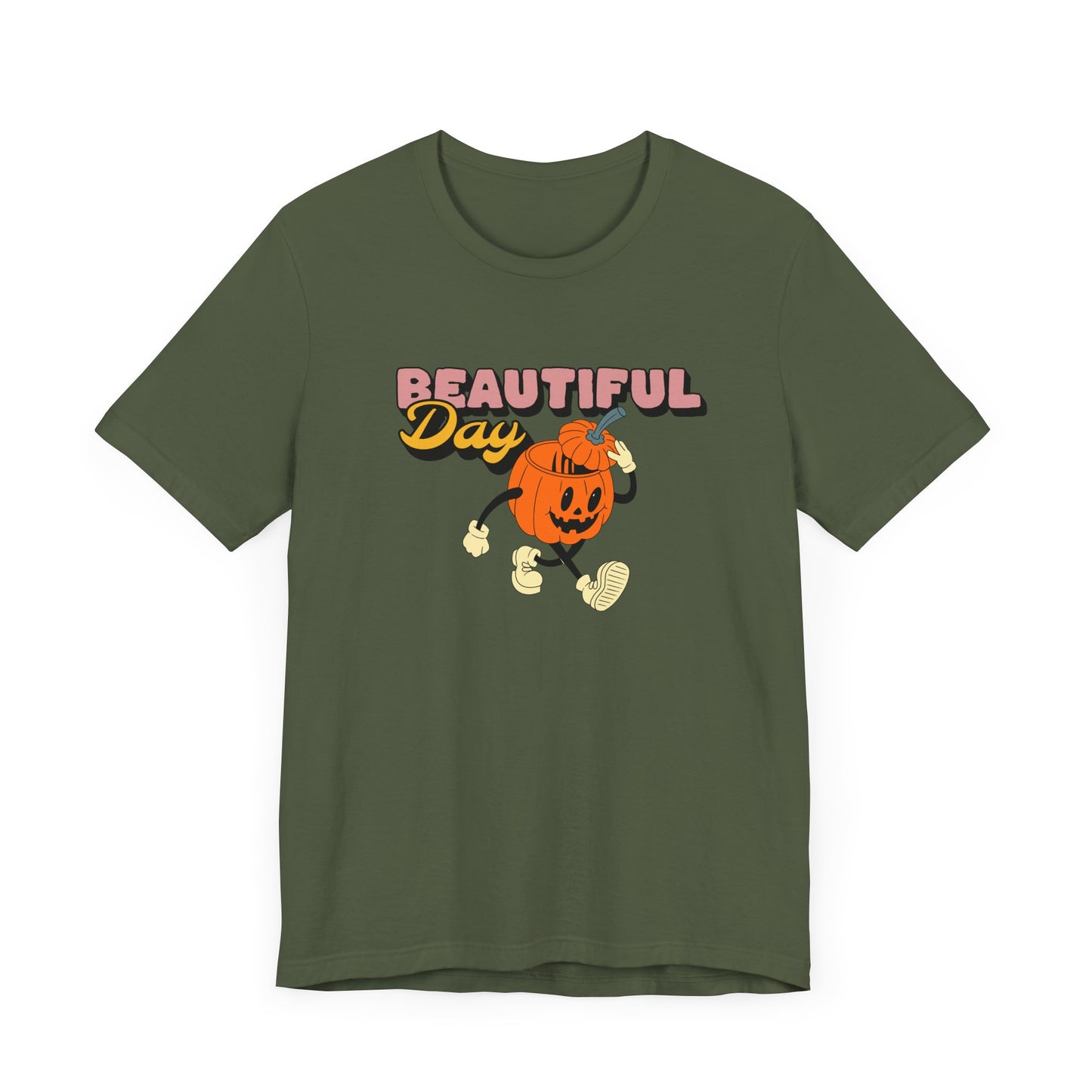 Beautiful Day Halloween Pumpkin Short Sleeve Tee Shirt - Celebrate the Magic of Fall