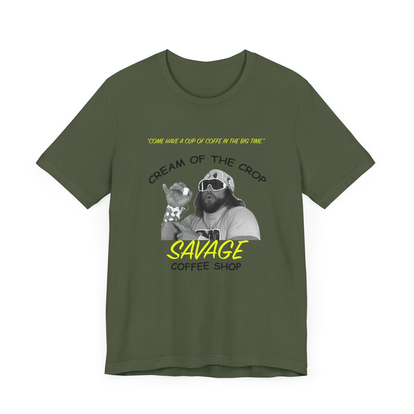 Savage Coffee Shop Short Sleeve T-Shirt - A Tribute to Macho Madness and Coffee