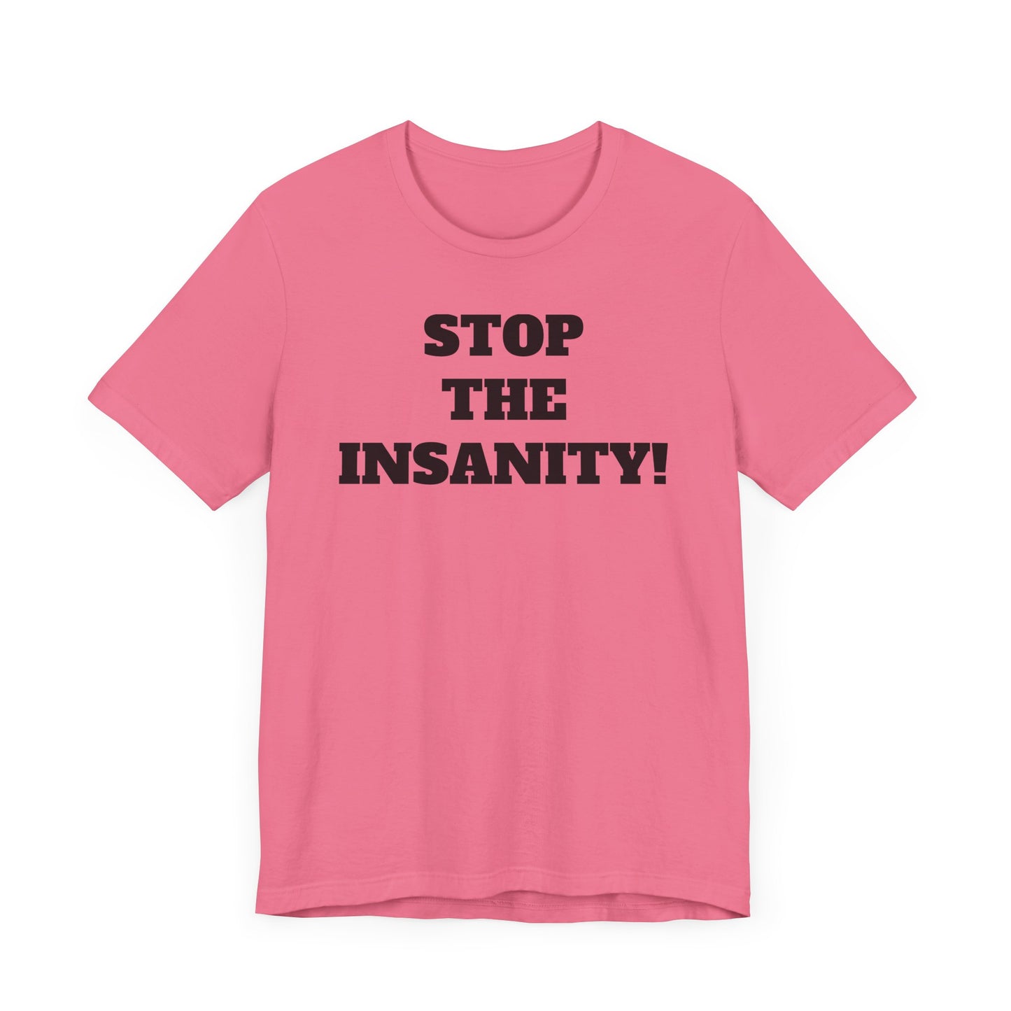 Stop the Insanity Short Sleeve T-Shirt - 90s Humor with a Modern Twist