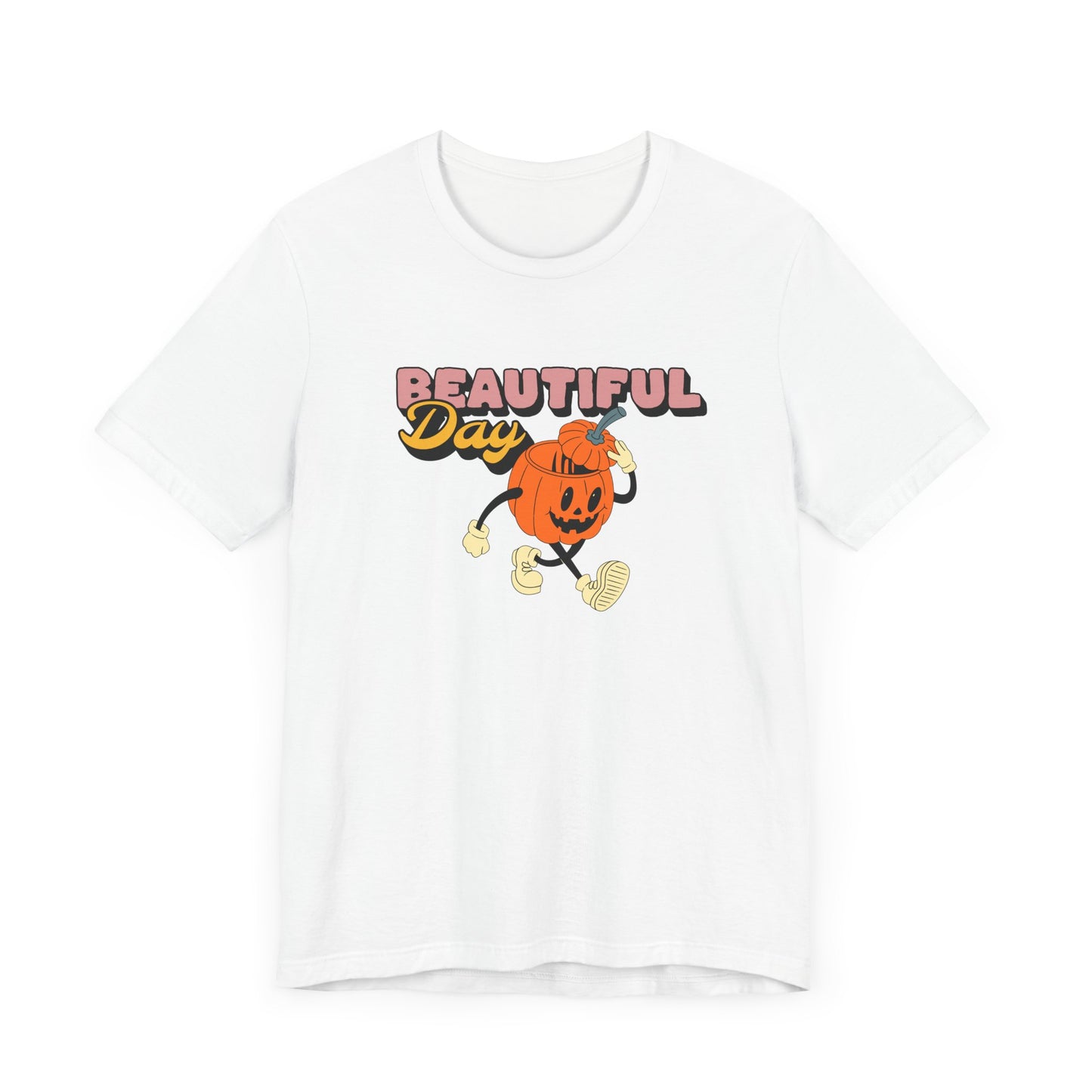 Beautiful Day Halloween Pumpkin Short Sleeve Tee Shirt - Celebrate the Magic of Fall