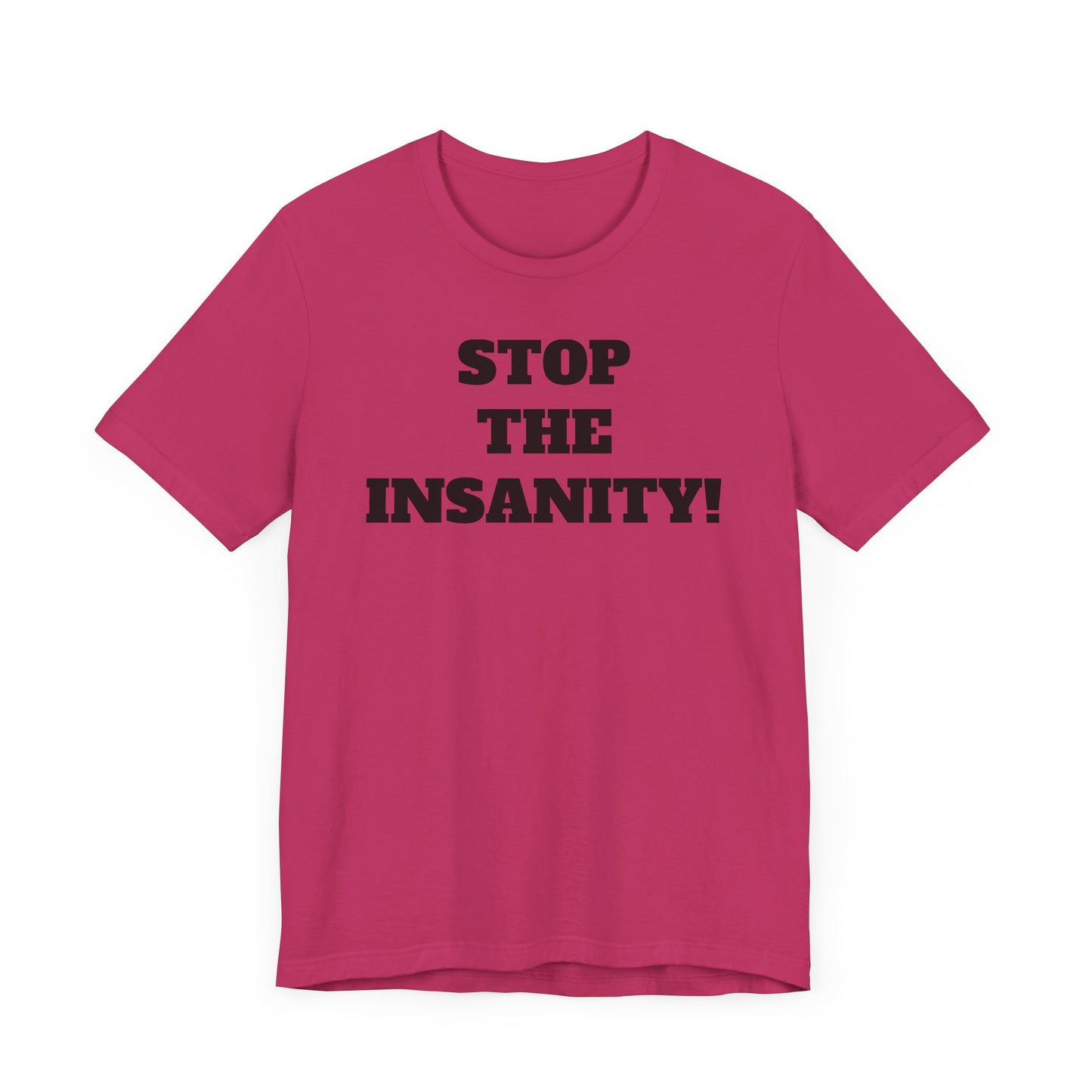 Stop the Insanity Short Sleeve T-Shirt - 90s Humor with a Modern Twist