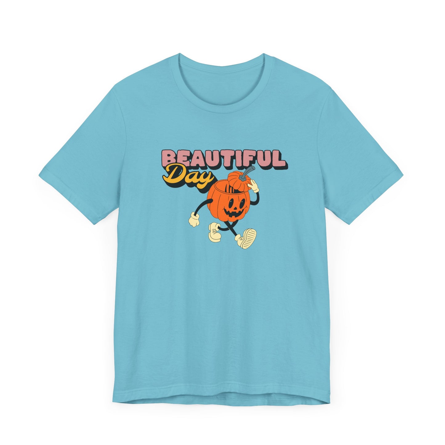 Beautiful Day Halloween Pumpkin Short Sleeve Tee Shirt - Celebrate the Magic of Fall