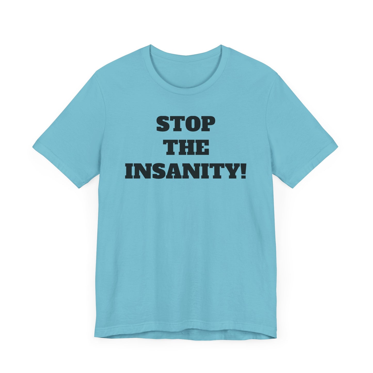 Stop the Insanity Short Sleeve T-Shirt - 90s Humor with a Modern Twist